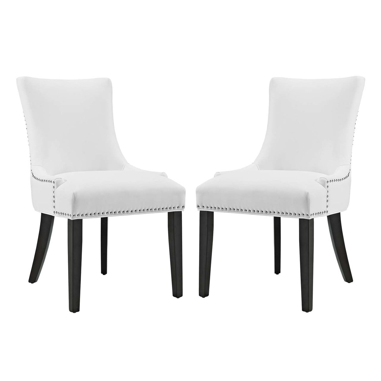 Marquis Dining Chair Faux Leather Set of 2, Faux Vinyl Leather Nail Rivet, White 15464