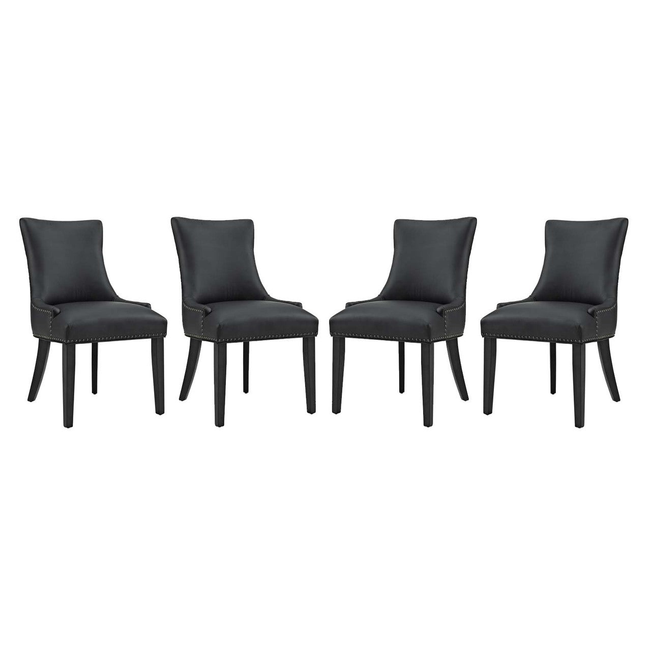 Marquis Dining Chair Faux Leather Set of 4, Faux Vinyl Leather Nail Rivet, Black 15465