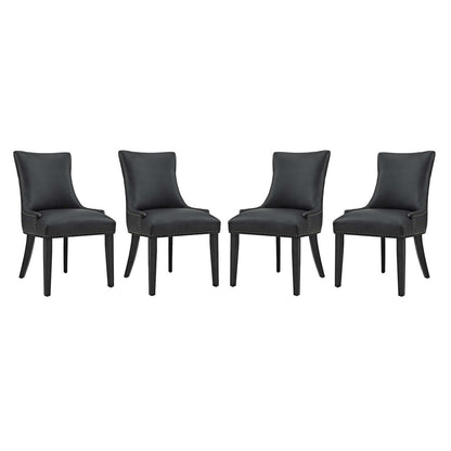 Marquis Dining Chair Faux Leather Set of 4, Faux Vinyl Leather Nail Rivet, Black 15465