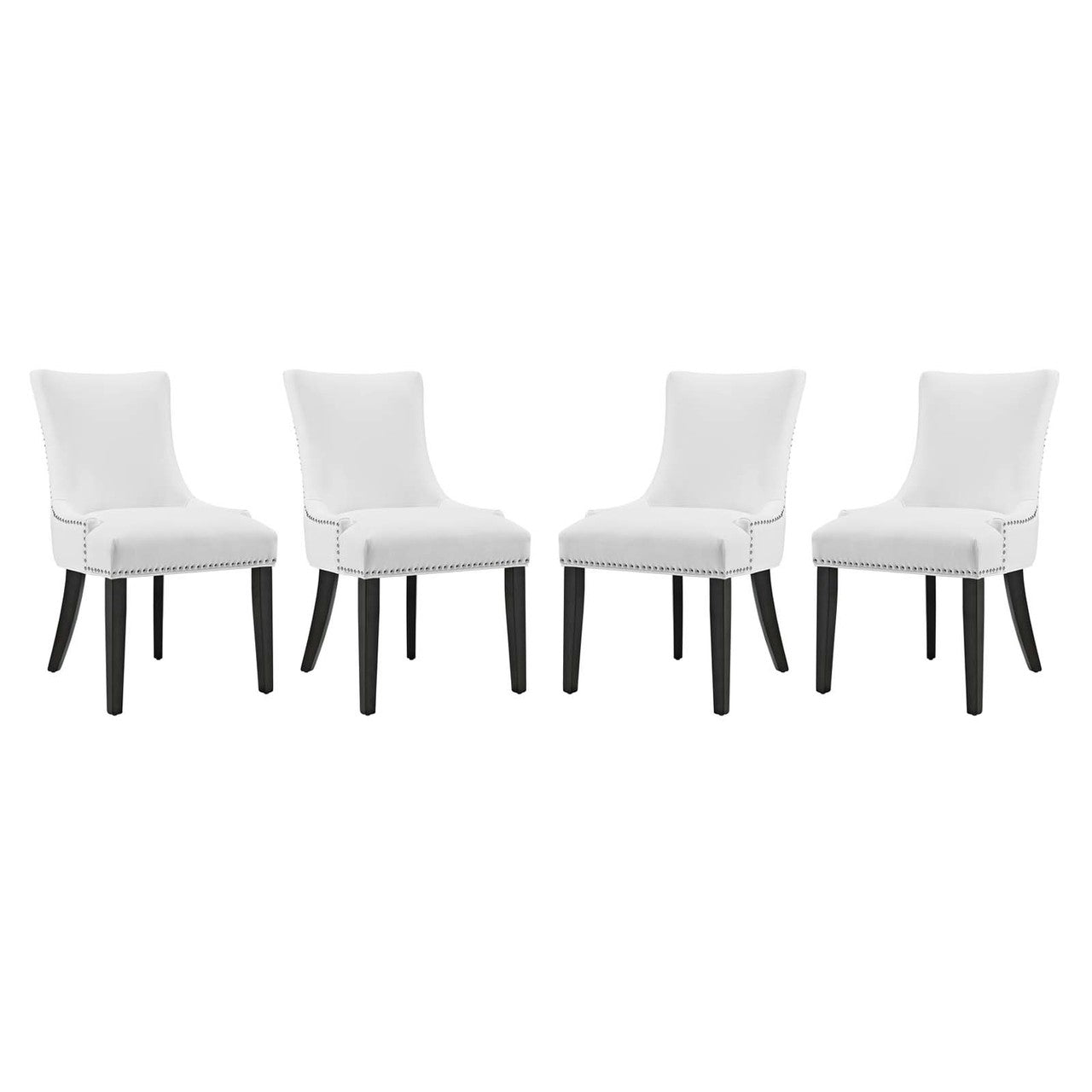 Marquis Dining Chair Faux Leather Set of 4, Faux Vinyl Leather Nail Rivet, White 15466
