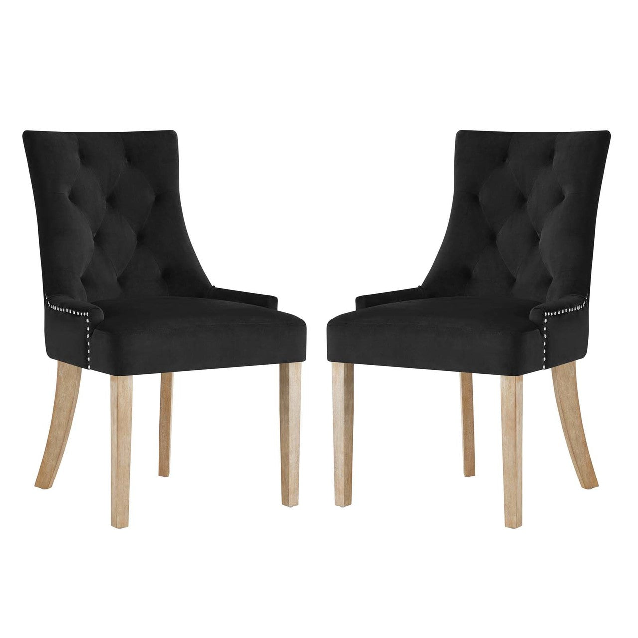 Pose Dining Chair Velvet Set of 2, Velvet Fabric Wood, Black 15469