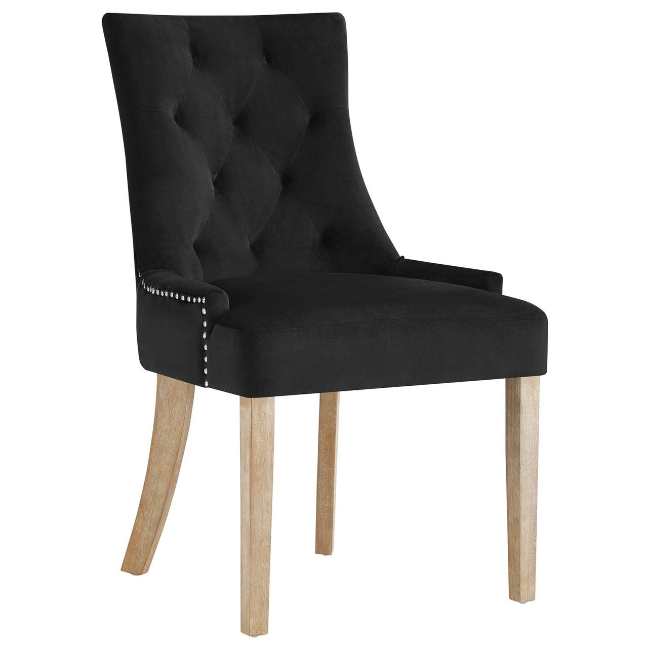 Pose Dining Chair Velvet Set of 2, Velvet Fabric Wood, Black 15469