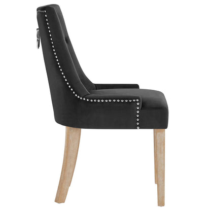 Pose Dining Chair Velvet Set of 2, Velvet Fabric Wood, Black 15469