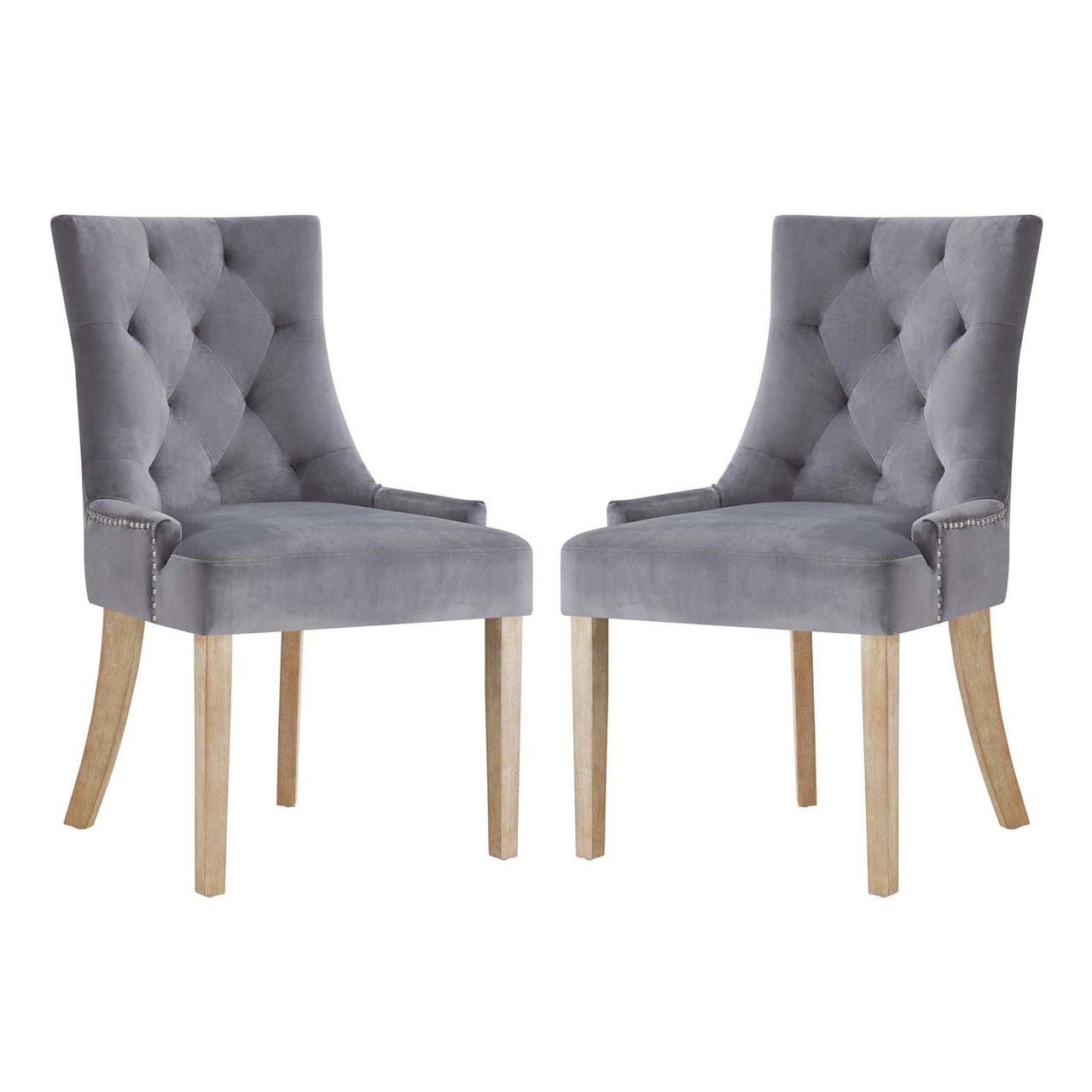 Pose Dining Chair Velvet Set of 2, Velvet Fabric Wood, Grey Gray 15470
