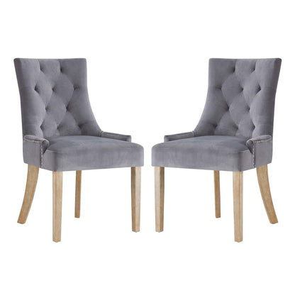 Pose Dining Chair Velvet Set of 2, Velvet Fabric Wood, Grey Gray 15470
