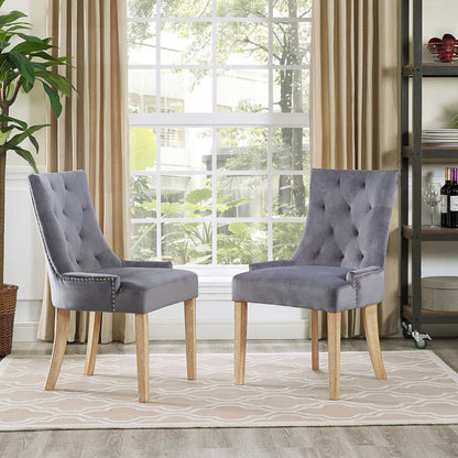 Pose Dining Chair Velvet Set of 2, Velvet Fabric Wood, Grey Gray 15470