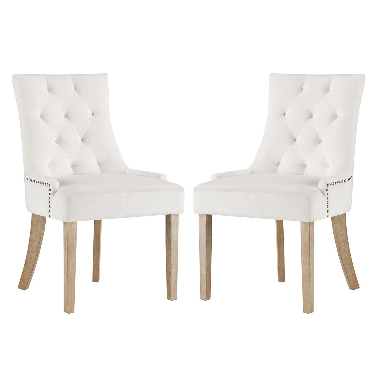 Pose Dining Chair Velvet Set of 2, Velvet Fabric Wood, Ivory White 15471