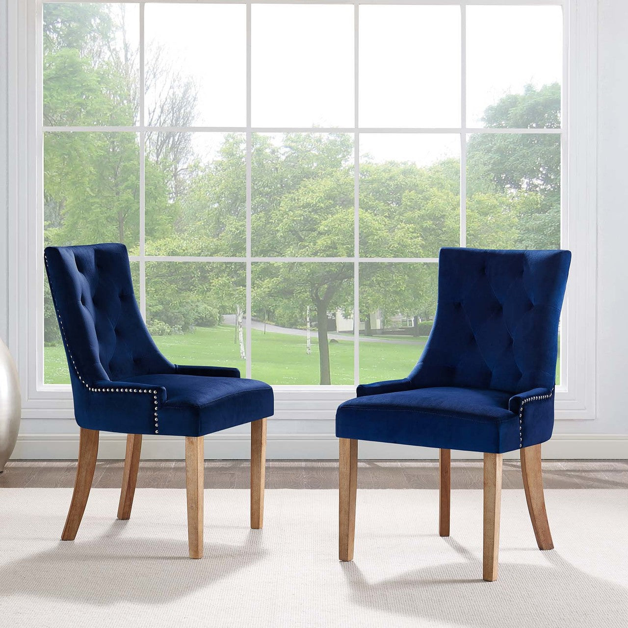Pose Dining Chair Velvet Set of 2, Velvet Fabric Wood, Navy Blue 15472