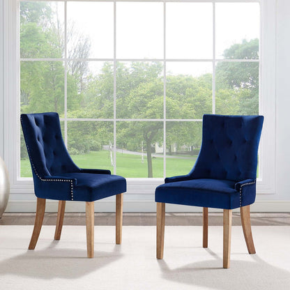 Pose Dining Chair Velvet Set of 2, Velvet Fabric Wood, Navy Blue 15472