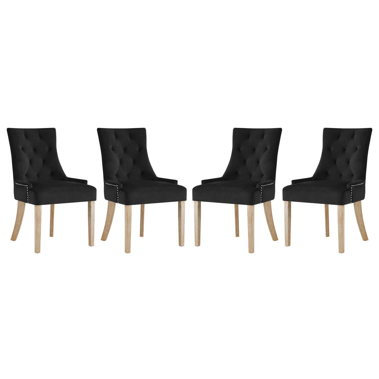 Pose Dining Chair Velvet Set of 4, Velvet Fabric Wood, Black 15845