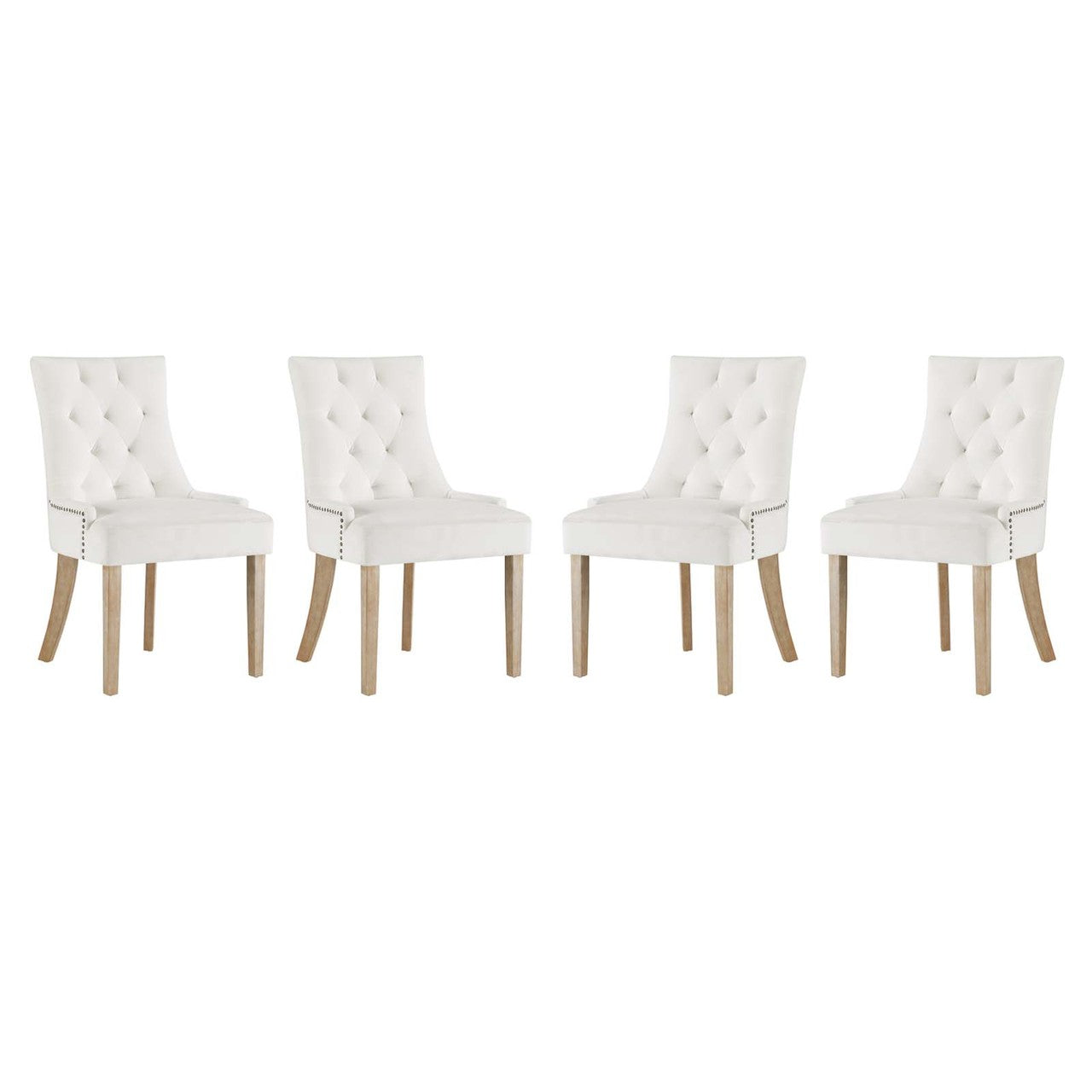 Pose Dining Chair Velvet Set of 4, Velvet Fabric Wood, Ivory White 15847