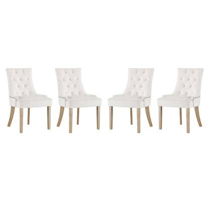 Pose Dining Chair Velvet Set of 4, Velvet Fabric Wood, Ivory White 15847