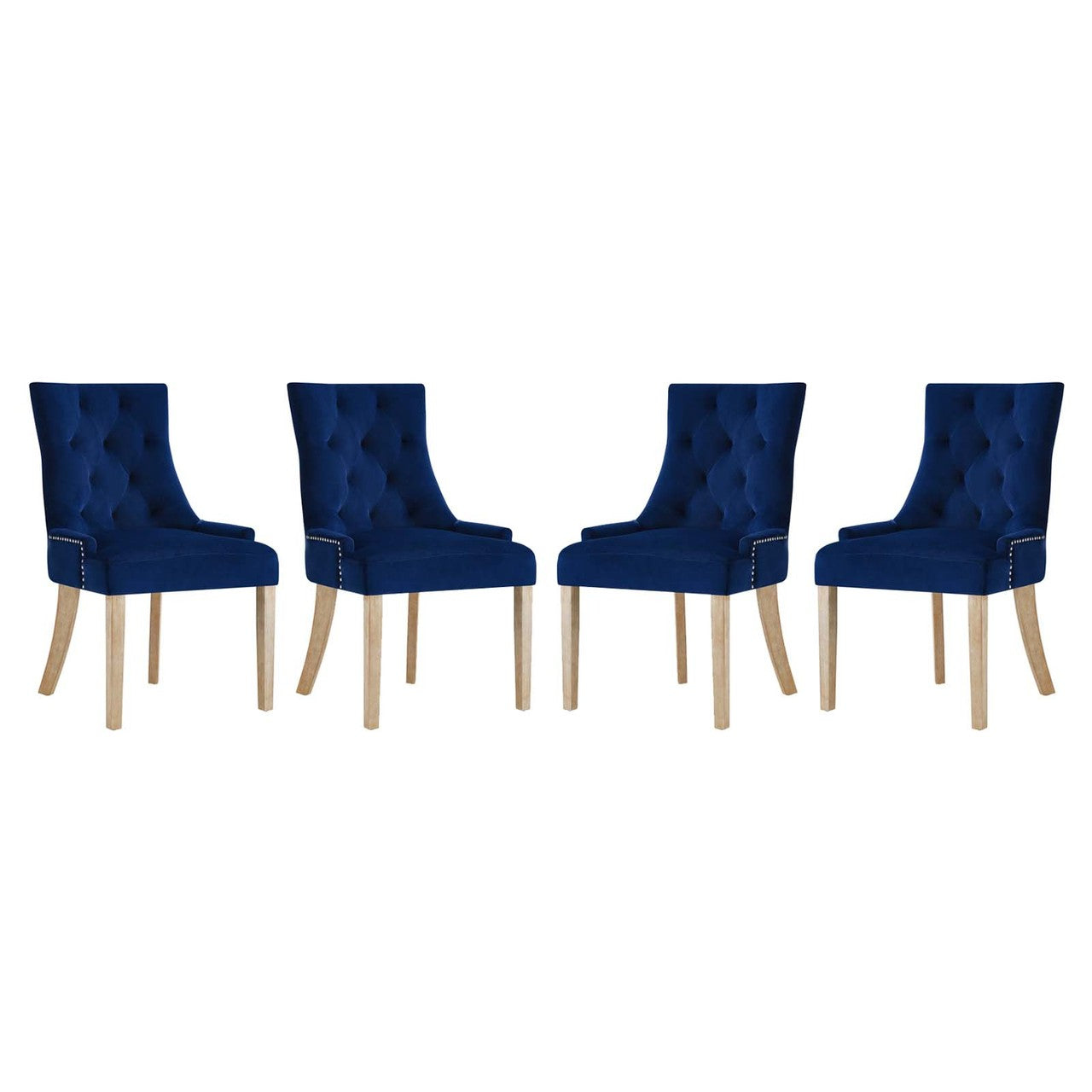 Pose Dining Chair Velvet Set of 4, Velvet Fabric Wood, Navy Blue 15848