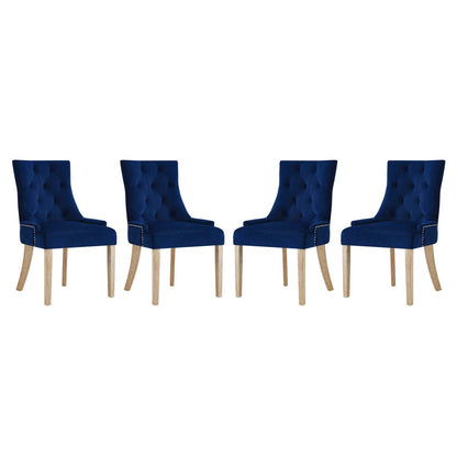 Pose Dining Chair Velvet Set of 4, Velvet Fabric Wood, Navy Blue 15848