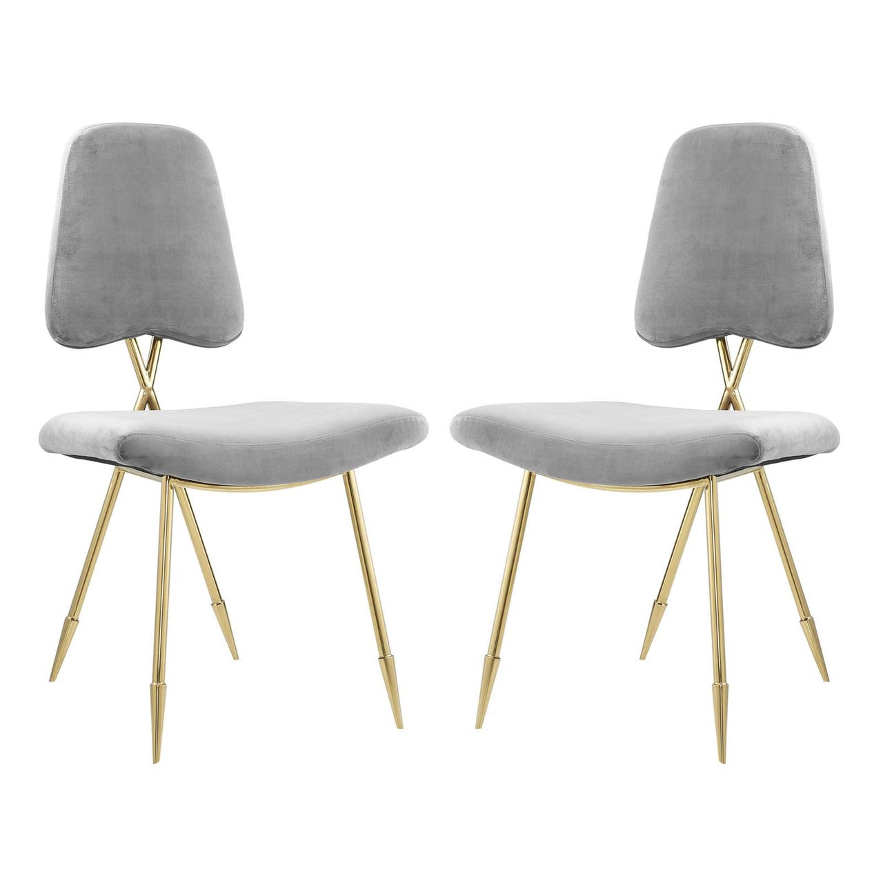 Ponder Dining Side Chair Set of 2, Velvet Fabric Steel Metal, Grey Gray 15850