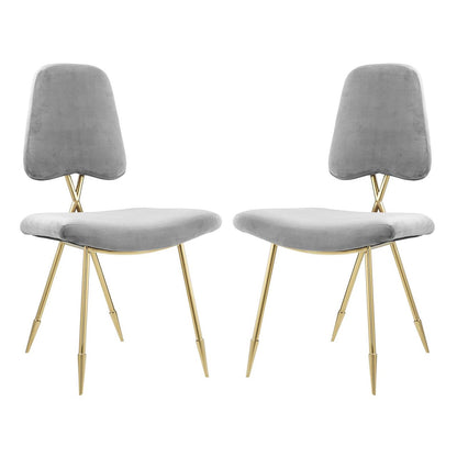 Ponder Dining Side Chair Set of 2, Velvet Fabric Steel Metal, Grey Gray 15850