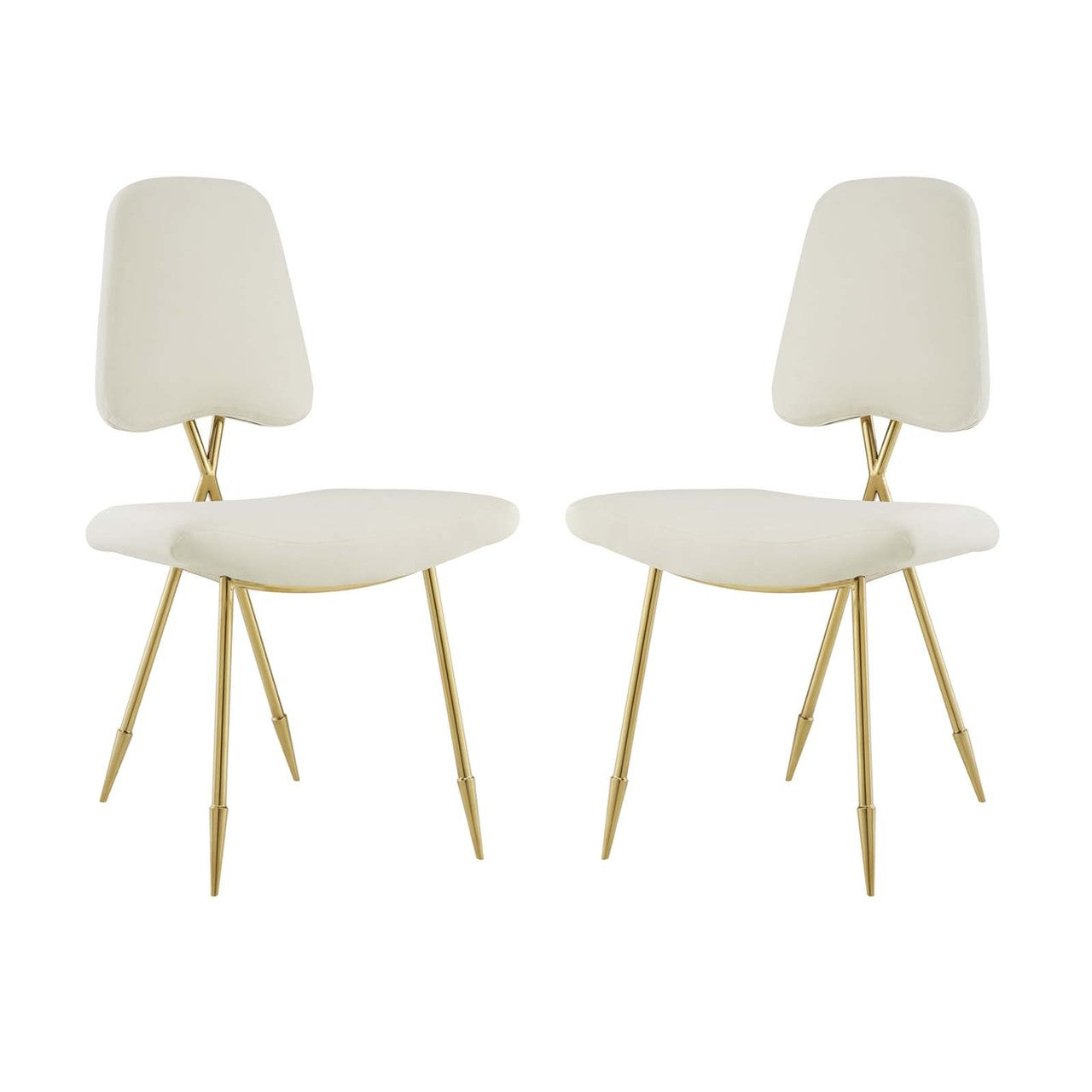 Ponder Dining Side Chair Set of 2, Velvet Fabric Steel Metal, Ivory White 15851