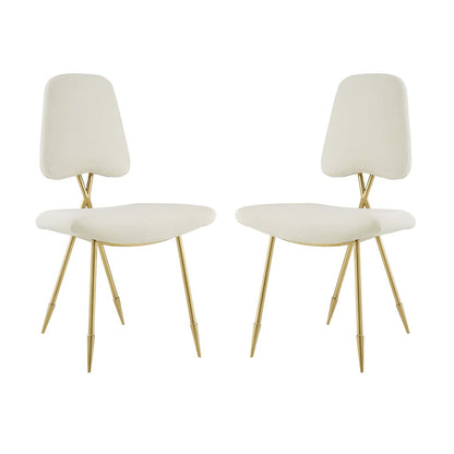 Ponder Dining Side Chair Set of 2, Velvet Fabric Steel Metal, Ivory White 15851