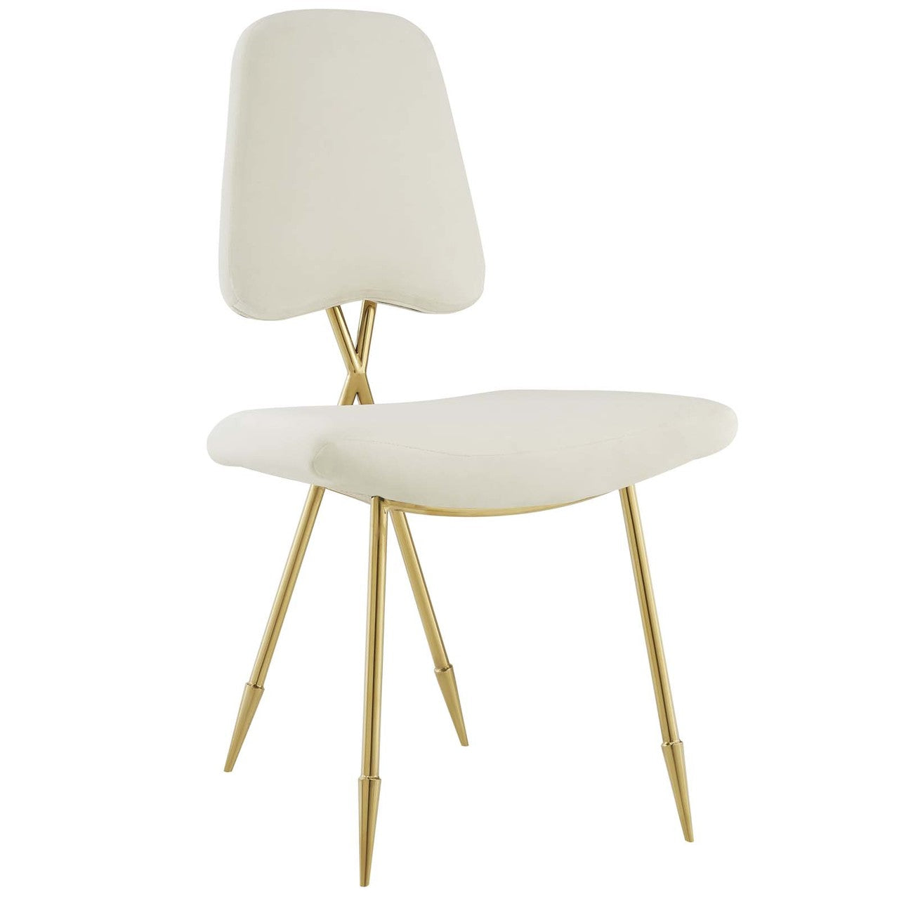 Ponder Dining Side Chair Set of 2, Velvet Fabric Steel Metal, Ivory White 15851