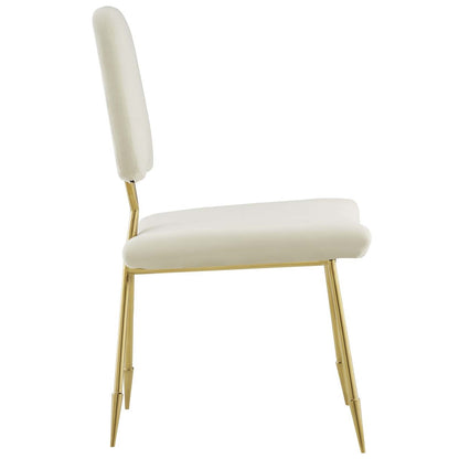 Ponder Dining Side Chair Set of 2, Velvet Fabric Steel Metal, Ivory White 15851