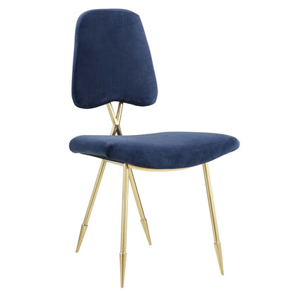 Ponder Dining Side Chair Set of 2, Velvet Fabric Steel Metal, Navy Blue 15852