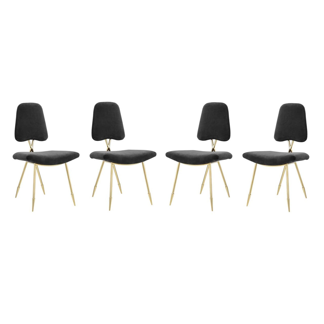 Ponder Dining Side Chair Set of 4, Velvet Fabric Steel Metal, Black 15854