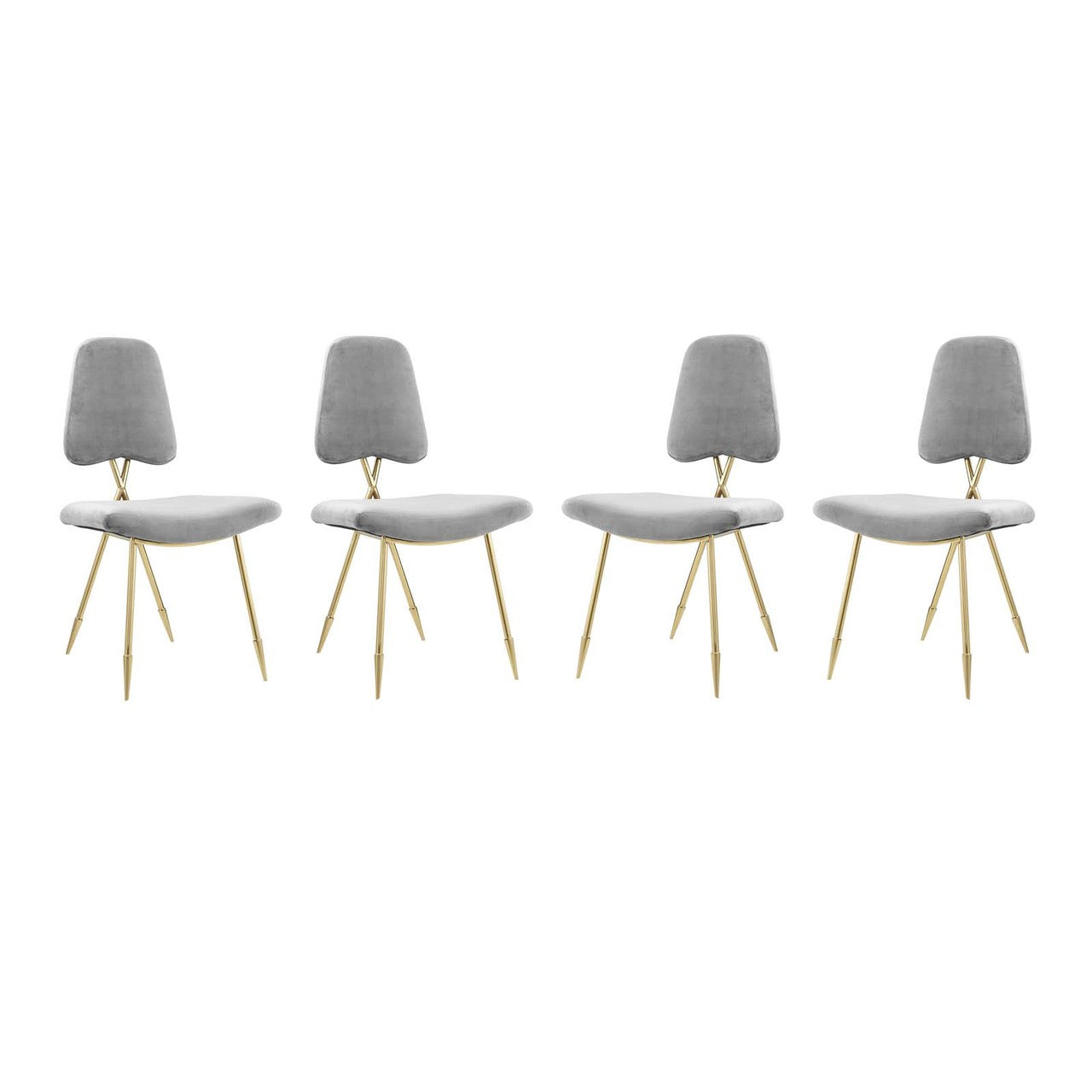 Ponder Dining Side Chair Set of 4, Velvet Fabric Steel Metal, Grey Gray 15855