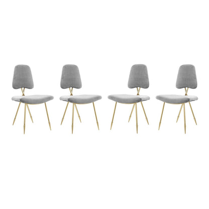Ponder Dining Side Chair Set of 4, Velvet Fabric Steel Metal, Grey Gray 15855