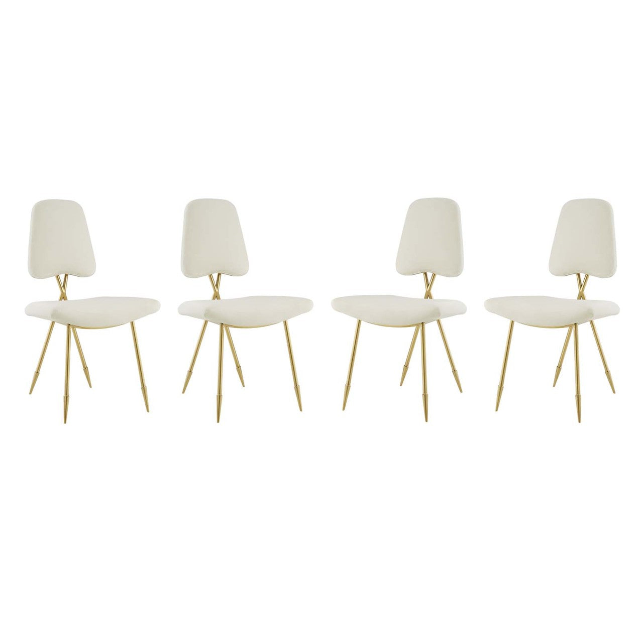 Ponder Dining Side Chair Set of 4, Velvet Fabric Steel Metal, Ivory White 15856