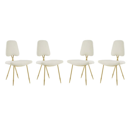 Ponder Dining Side Chair Set of 4, Velvet Fabric Steel Metal, Ivory White 15856
