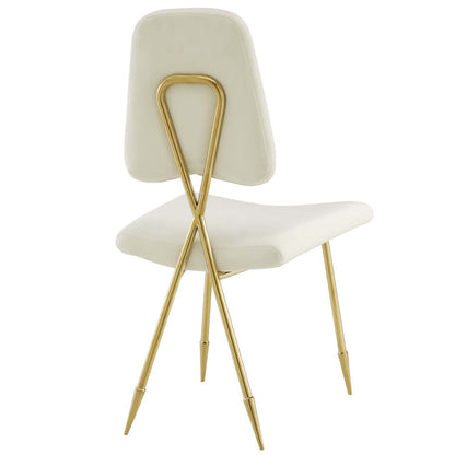 Ponder Dining Side Chair Set of 4, Velvet Fabric Steel Metal, Ivory White 15856