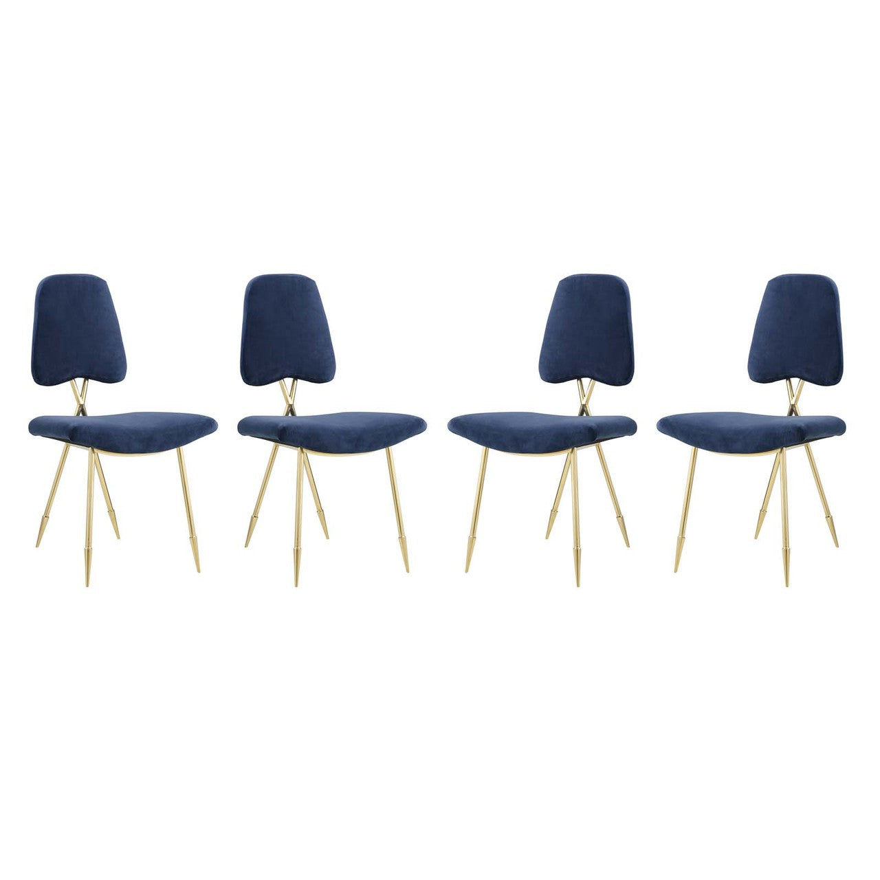 Ponder Dining Side Chair Set of 4, Velvet Fabric Steel Metal, Navy Blue 15857