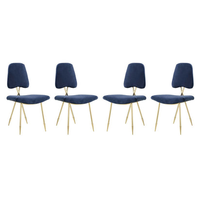 Ponder Dining Side Chair Set of 4, Velvet Fabric Steel Metal, Navy Blue 15857