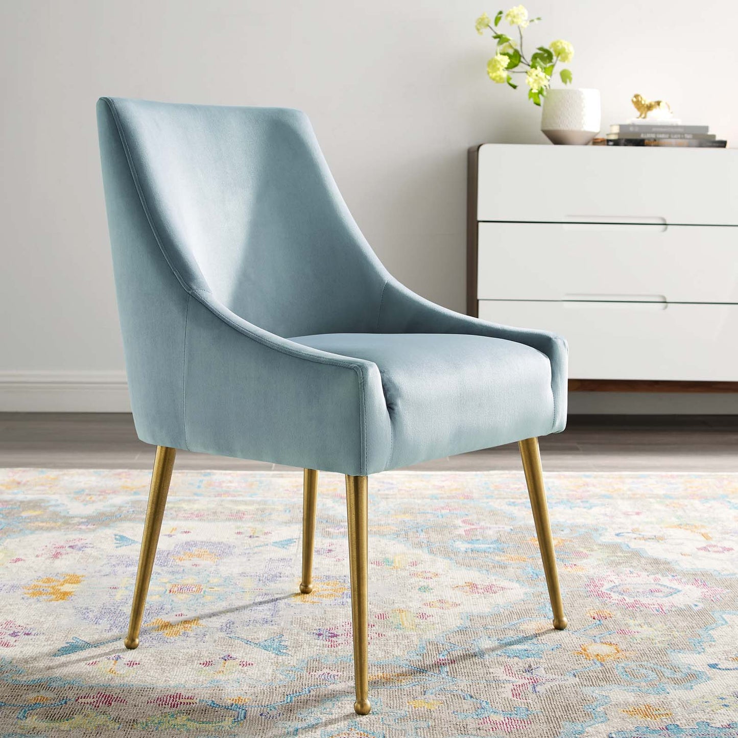 Discern Upholstered Performance Velvet Dining Chair, Velvet Fabric Stainless Steel Metal, Light Blue, 17456