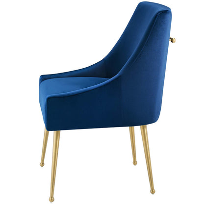 Discern Upholstered Performance Velvet Dining Chair, Velvet Fabric Stainless Steel Metal, Navy Blue, 17457