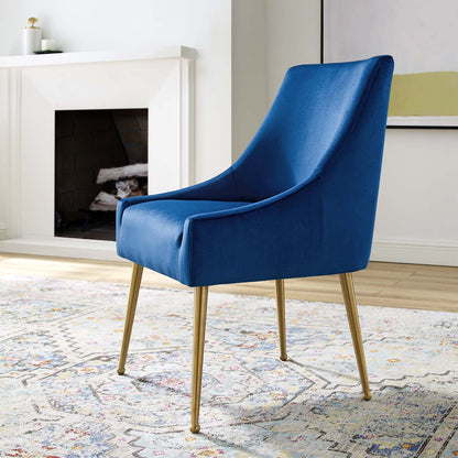 Discern Upholstered Performance Velvet Dining Chair, Velvet Fabric Stainless Steel Metal, Navy Blue, 17457