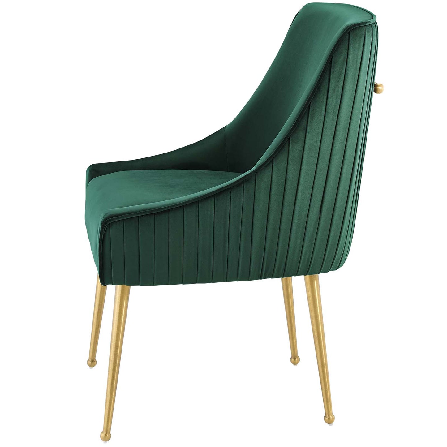 Discern Pleated Back Upholstered Performance Velvet Dining Chair, Velvet Fabric Stainless Steel Metal, Green, 17459