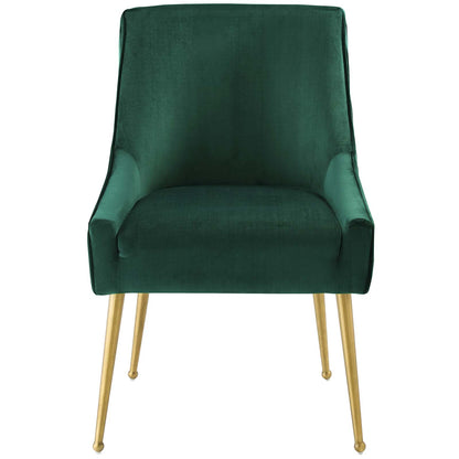 Discern Pleated Back Upholstered Performance Velvet Dining Chair, Velvet Fabric Stainless Steel Metal, Green, 17459