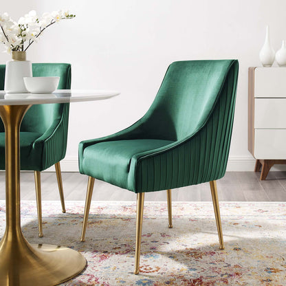 Discern Pleated Back Upholstered Performance Velvet Dining Chair, Velvet Fabric Stainless Steel Metal, Green, 17459