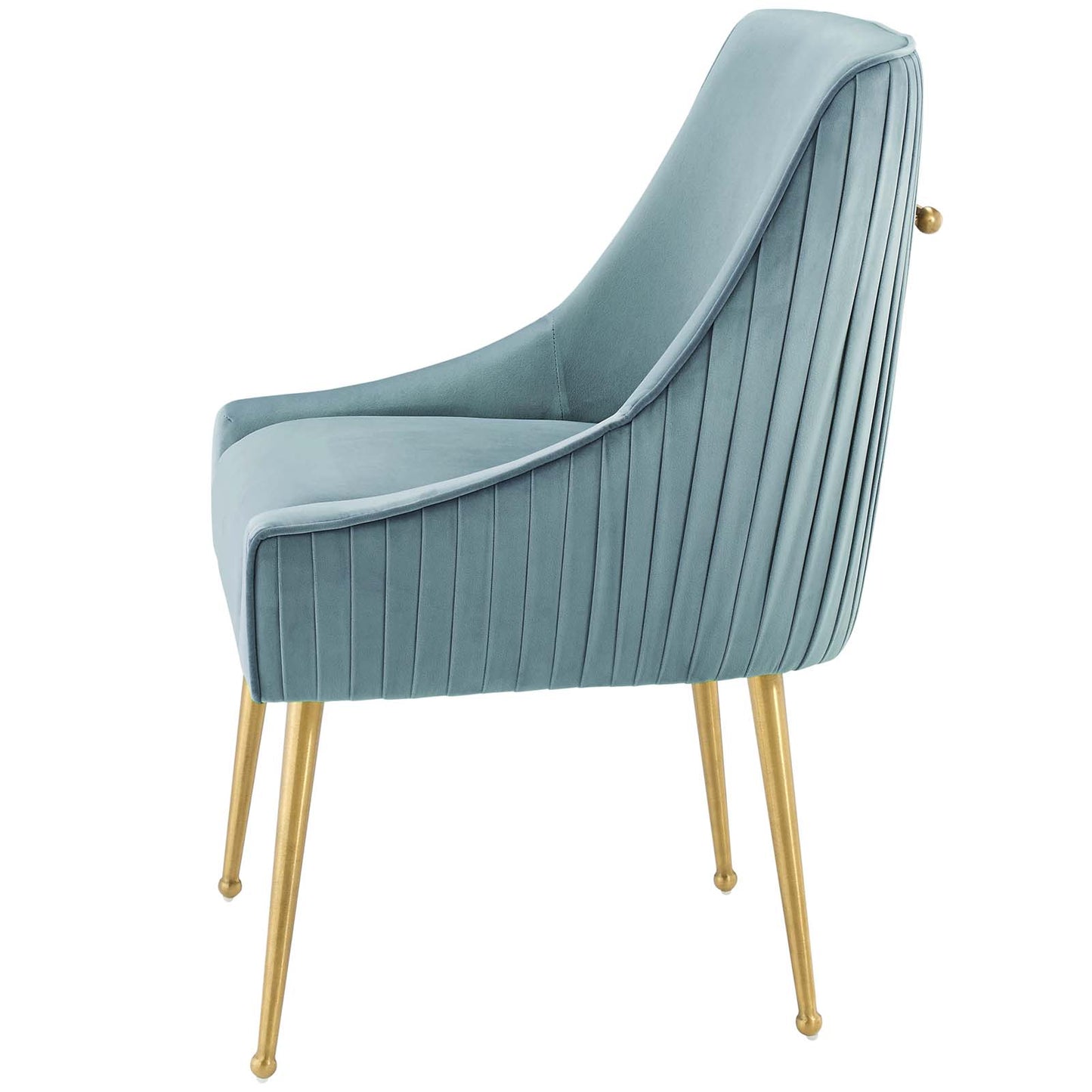 Discern Pleated Back Upholstered Performance Velvet Dining Chair, Velvet Fabric Stainless Steel Metal, Light Blue, 17461