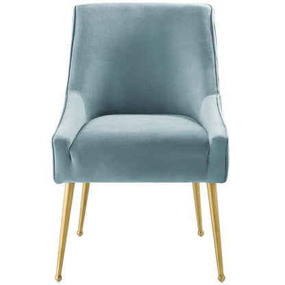 Discern Pleated Back Upholstered Performance Velvet Dining Chair, Velvet Fabric Stainless Steel Metal, Light Blue, 17461