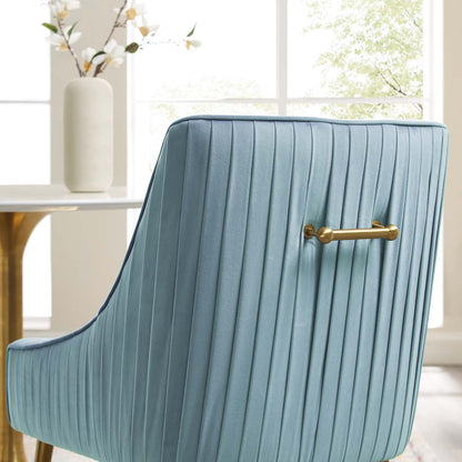 Discern Pleated Back Upholstered Performance Velvet Dining Chair, Velvet Fabric Stainless Steel Metal, Light Blue, 17461