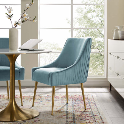 Discern Pleated Back Upholstered Performance Velvet Dining Chair, Velvet Fabric Stainless Steel Metal, Light Blue, 17461