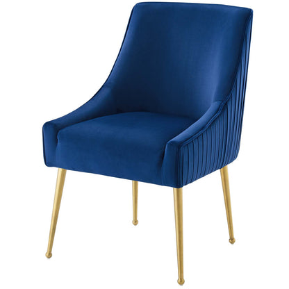 Discern Pleated Back Upholstered Performance Velvet Dining Chair, Velvet Fabric Stainless Steel Metal, Navy Blue, 17462