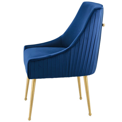 Discern Pleated Back Upholstered Performance Velvet Dining Chair, Velvet Fabric Stainless Steel Metal, Navy Blue, 17462