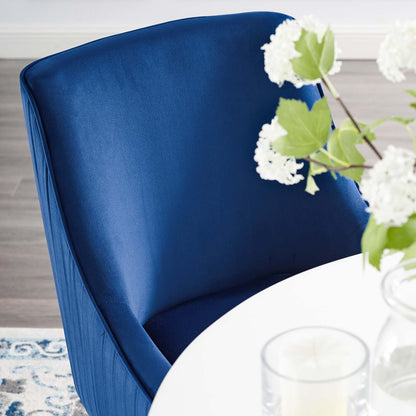 Discern Pleated Back Upholstered Performance Velvet Dining Chair, Velvet Fabric Stainless Steel Metal, Navy Blue, 17462