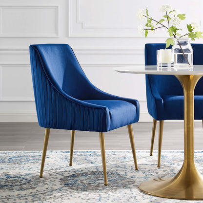 Discern Pleated Back Upholstered Performance Velvet Dining Chair, Velvet Fabric Stainless Steel Metal, Navy Blue, 17462