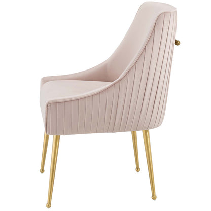 Discern Pleated Back Upholstered Performance Velvet Dining Chair, Velvet Fabric Stainless Steel Metal, Pink, 17463