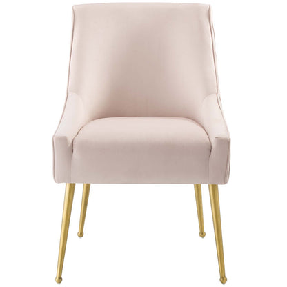 Discern Pleated Back Upholstered Performance Velvet Dining Chair, Velvet Fabric Stainless Steel Metal, Pink, 17463