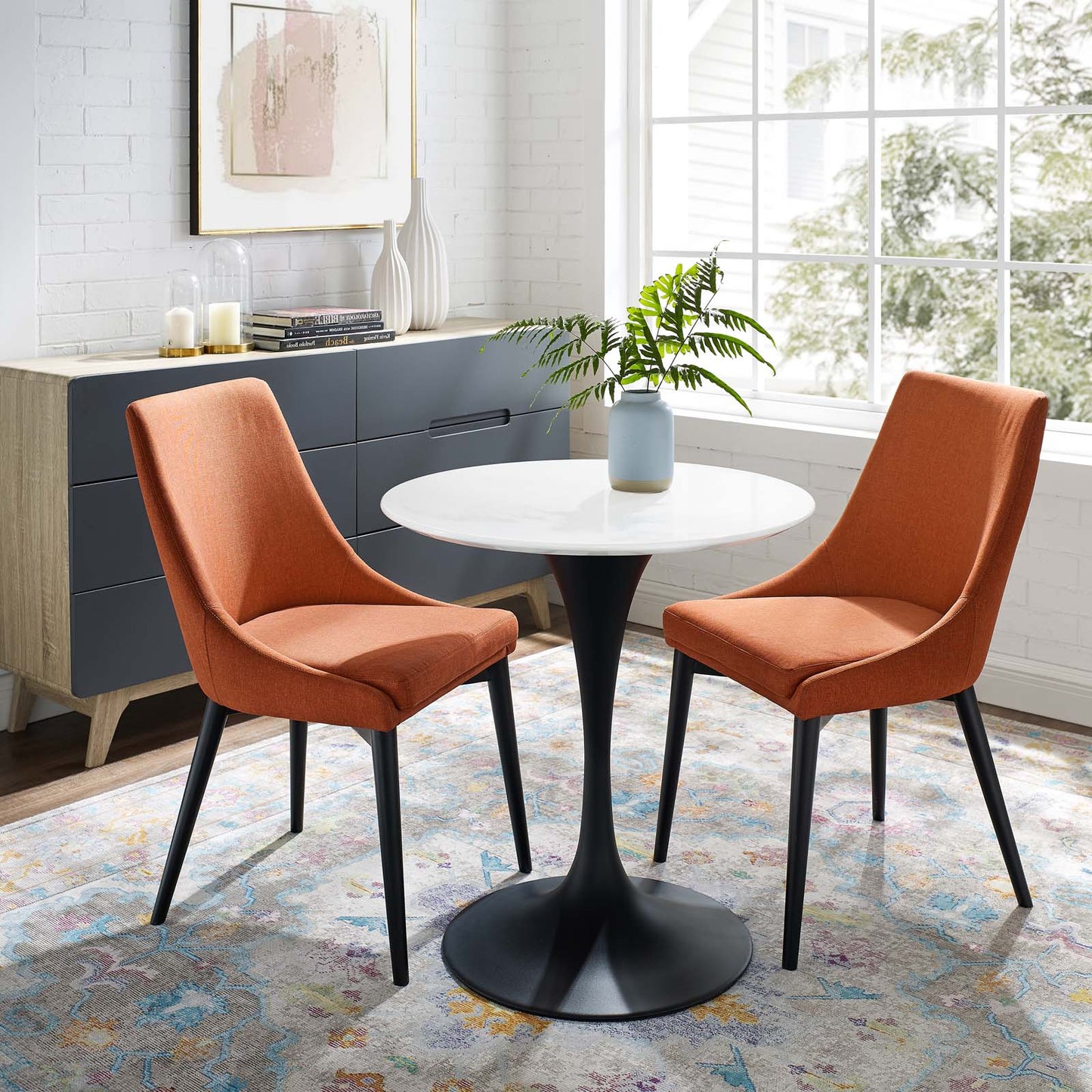 Lippa 28" Round Wood Dining Table, Wood Metal Steel, Black White, 17464